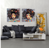 2 Panel Abstract Graffiti Woman Portrait Unframed Modern Wall Canvas | Octo Treasures