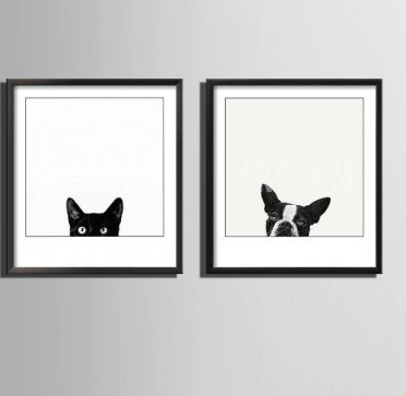 Cat and Dog Set of 2 Framed Wall Canvas Art | Octo Treasures