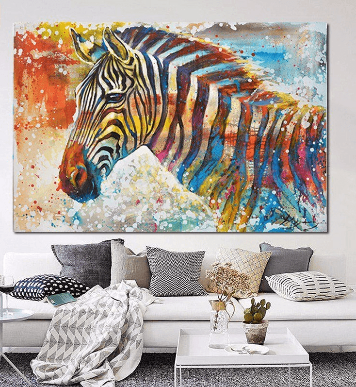 1 Panel Colorful Zebra Oil Painting Unframed Moden Wall Canvas Art | Octo Treasures