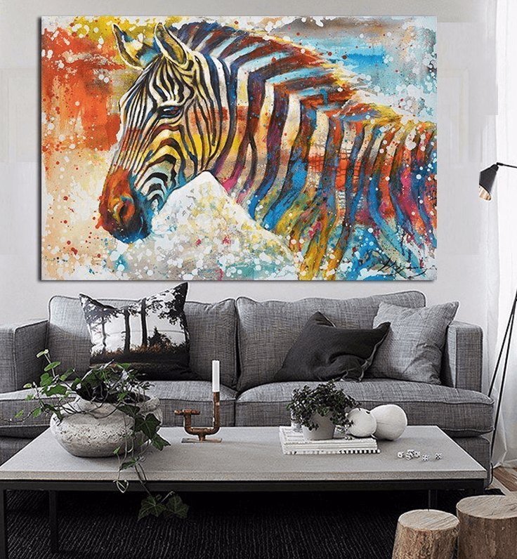 1 Panel Colorful Zebra Oil Painting Unframed Moden Wall Canvas Art | Octo Treasures